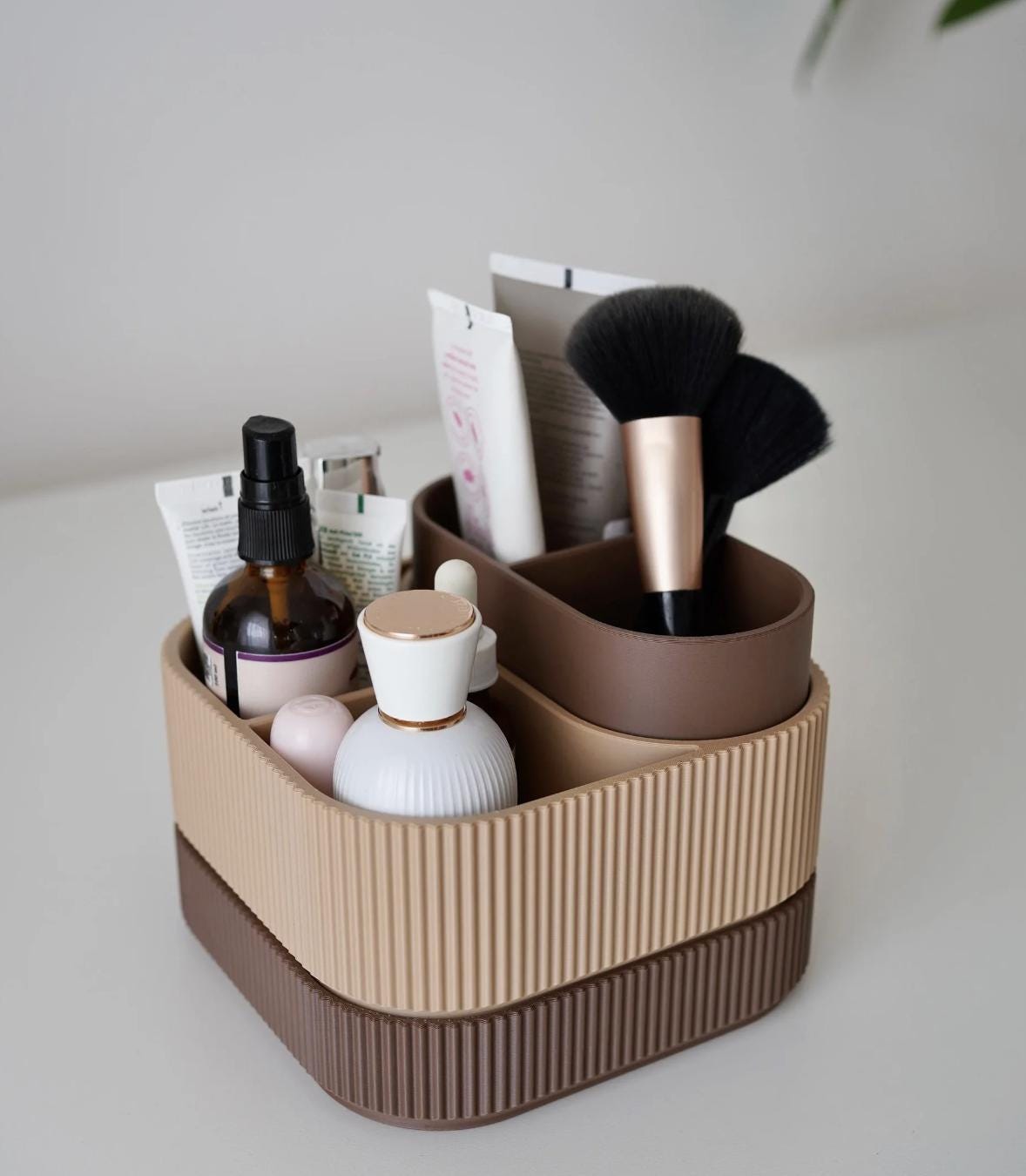 3D Printed Stackable Makeup Organizer: Modern Minimalist Ribbed Vanity Tray
